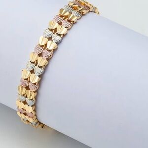 Tri-Tone Heart Link Bracelet - 18K Gold Plated Pink Silver